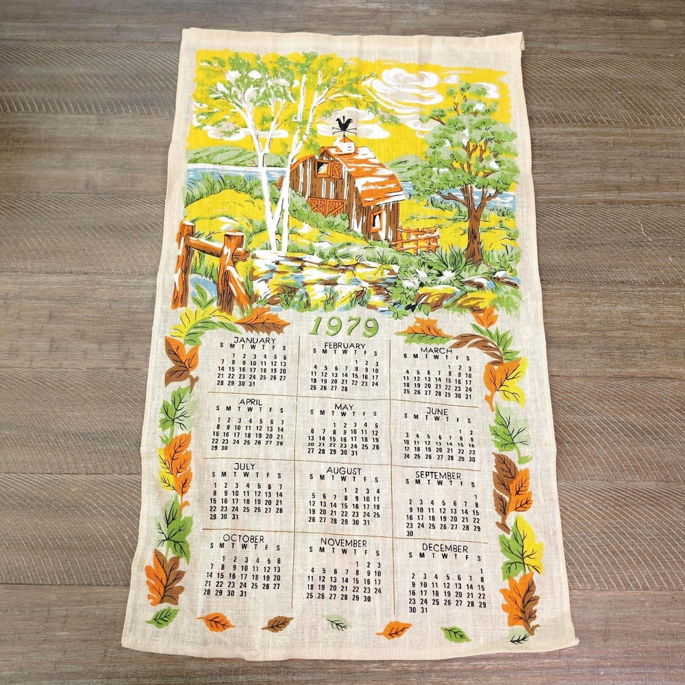 Vintage 1979 Cottage Farmhouse Decor Linen Tea Towel Calendar